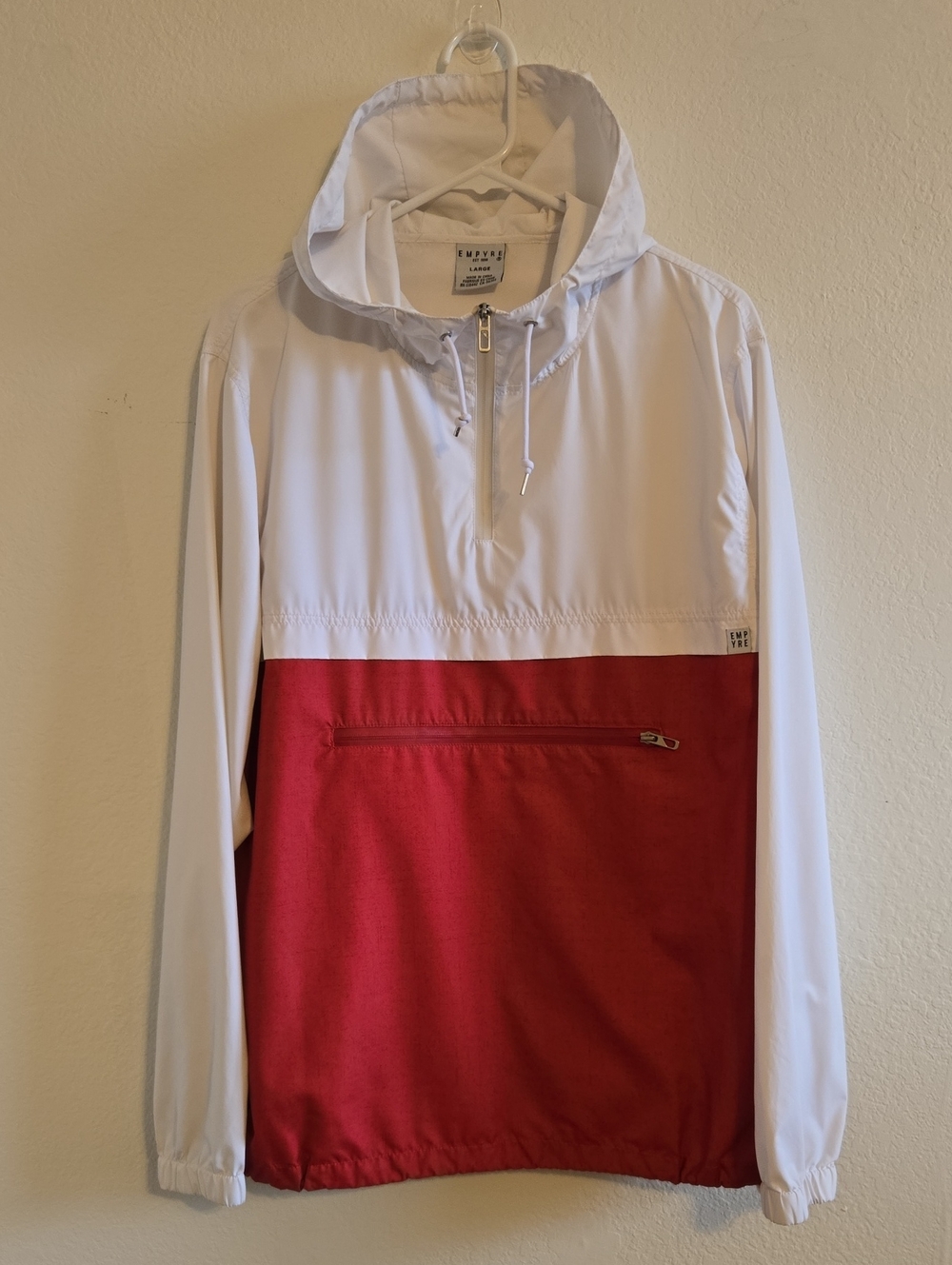 Empyre White and Red Hooded Pullover Windbreaker - Large